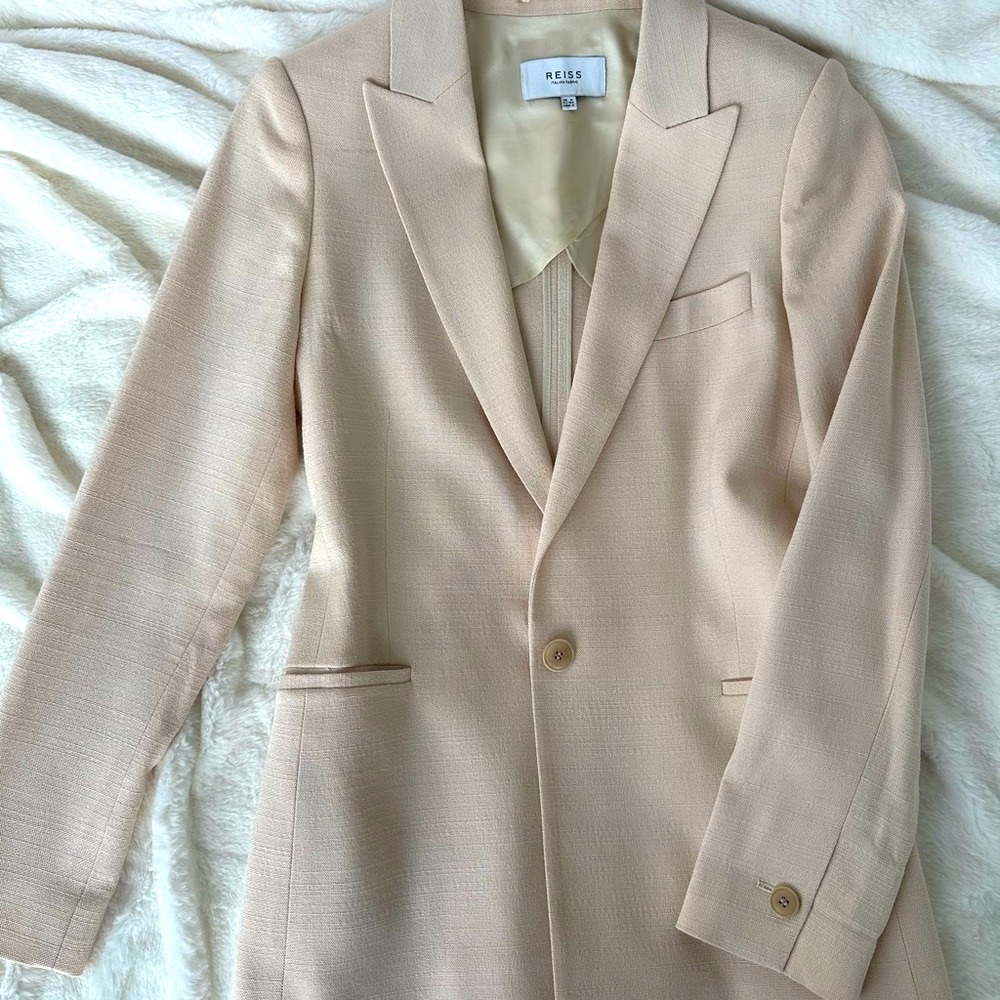 Reiss Cream Blazer Single-Breasted Notched Lapels